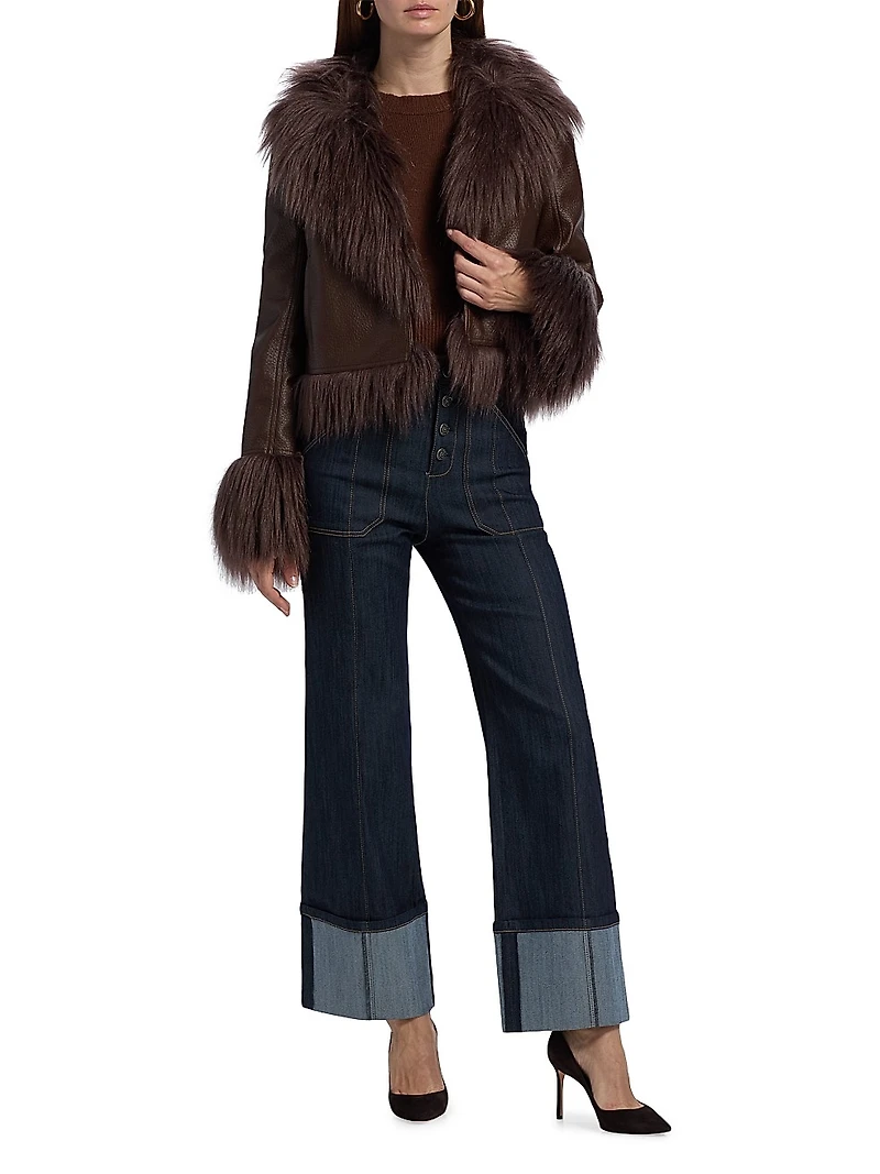 Panama Faux-Fur Trim Faux-Leather Jacket