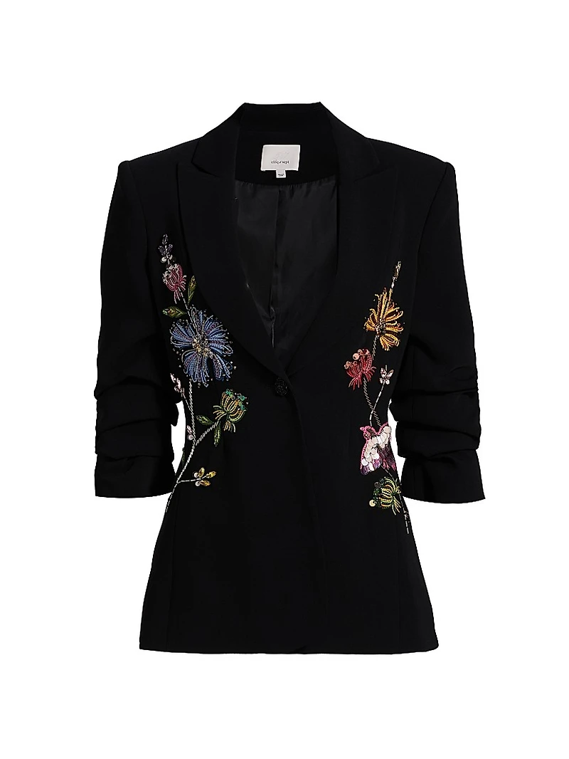 Cheyenne Sequin-Embellished Floral-Embroidered Scrunched Blazer