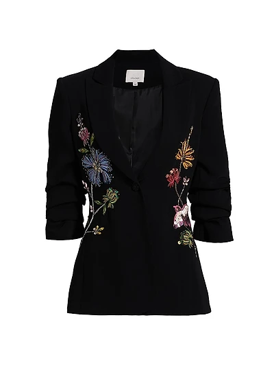 Cheyenne Sequin-Embellished Floral-Embroidered Scrunched Blazer