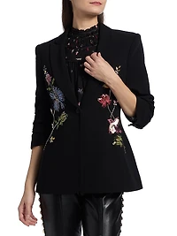 Cheyenne Sequin-Embellished Floral-Embroidered Scrunched Blazer