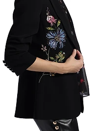 Cheyenne Sequin-Embellished Floral-Embroidered Scrunched Blazer