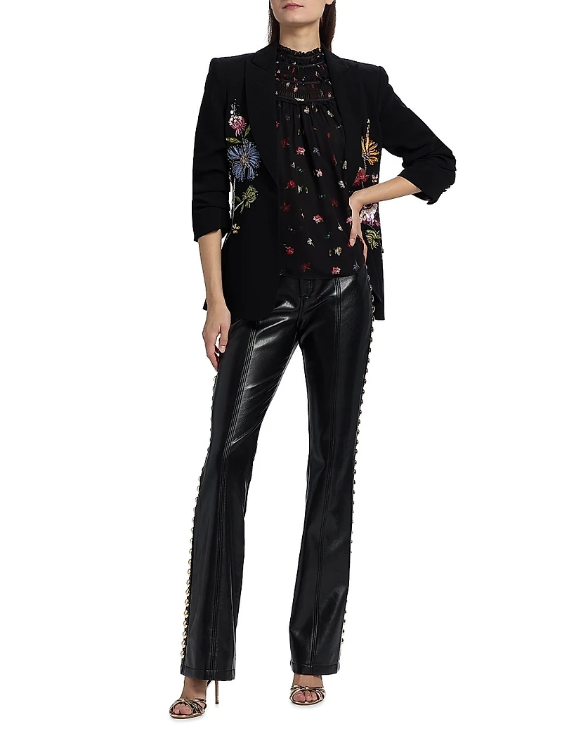 Cheyenne Sequin-Embellished Floral-Embroidered Scrunched Blazer