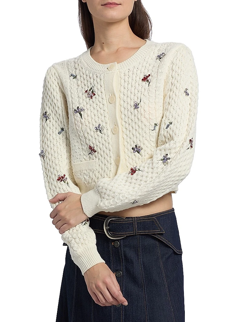 Rasa Embellished Cable-Knit Cardigan