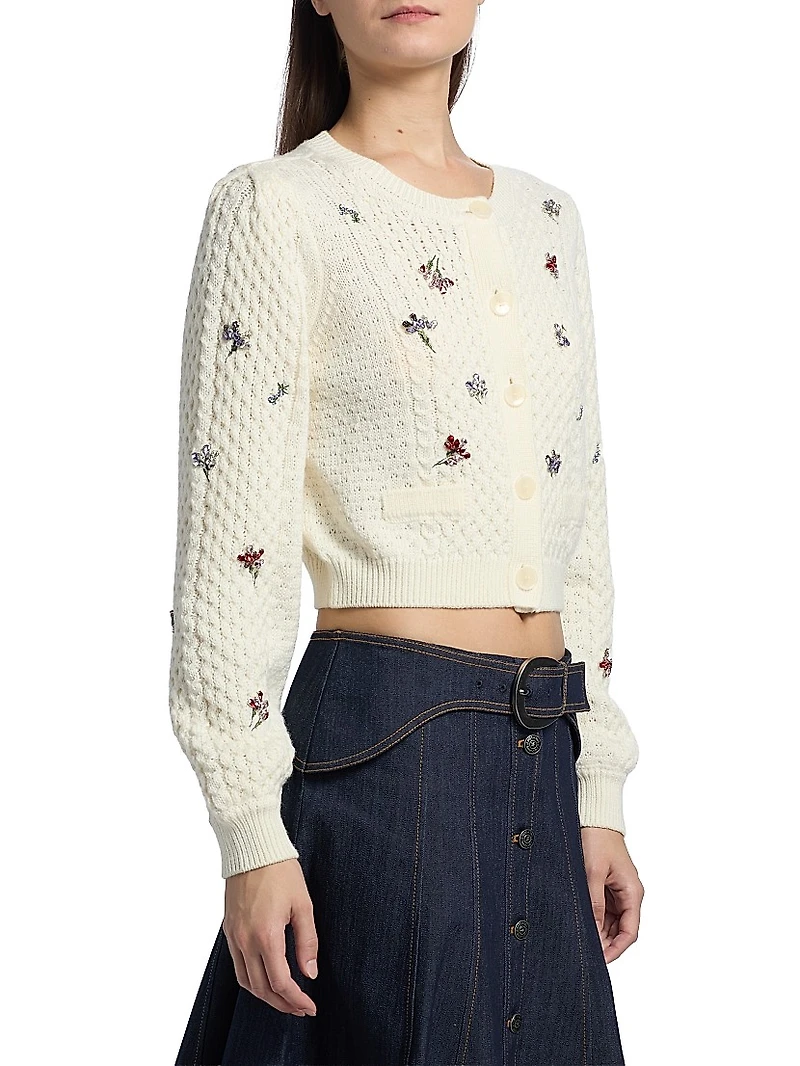 Rasa Embellished Cable-Knit Cardigan