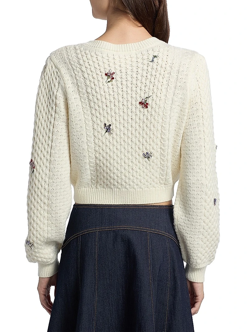 Rasa Embellished Cable-Knit Cardigan