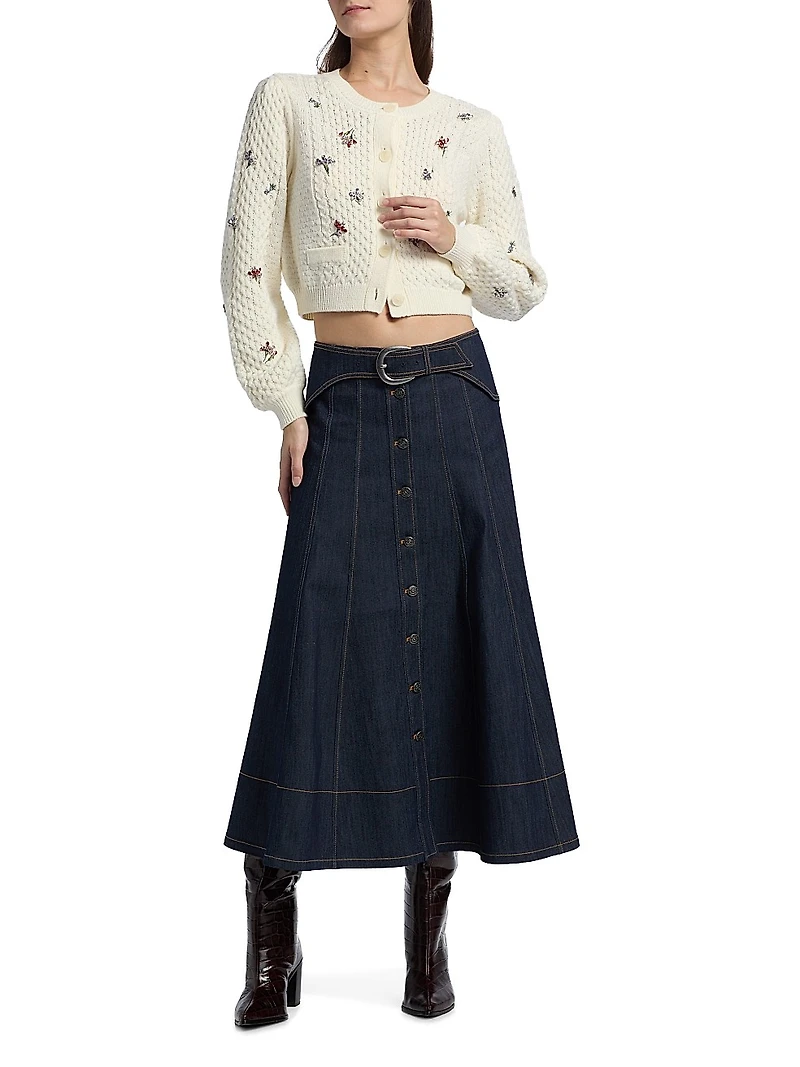 Rasa Embellished Cable-Knit Cardigan
