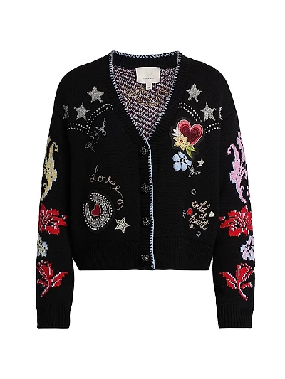 Western Embroidered Wool-Blend Collage Cardigan