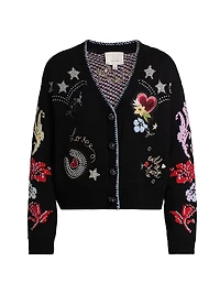 Western Embroidered Wool-Blend Collage Cardigan