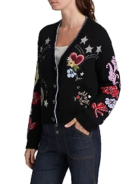 Western Embroidered Wool-Blend Collage Cardigan