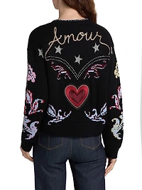 Western Embroidered Wool-Blend Collage Cardigan