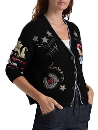 Western Embroidered Wool-Blend Collage Cardigan