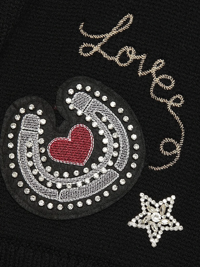 Western Embroidered Wool-Blend Collage Cardigan