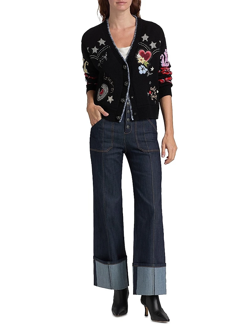 Western Embroidered Wool-Blend Collage Cardigan