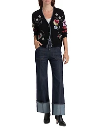 Western Embroidered Wool-Blend Collage Cardigan