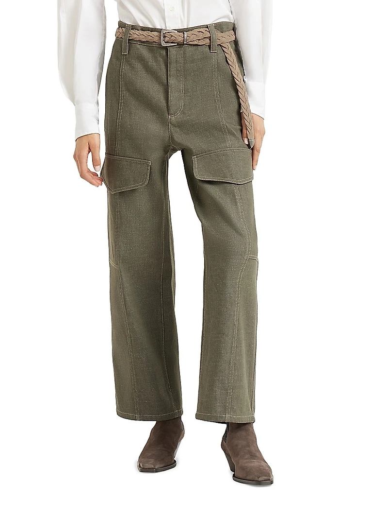 No Fade Denim Square Cargo Trousers with Monili