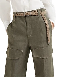 No Fade Denim Square Cargo Trousers with Monili