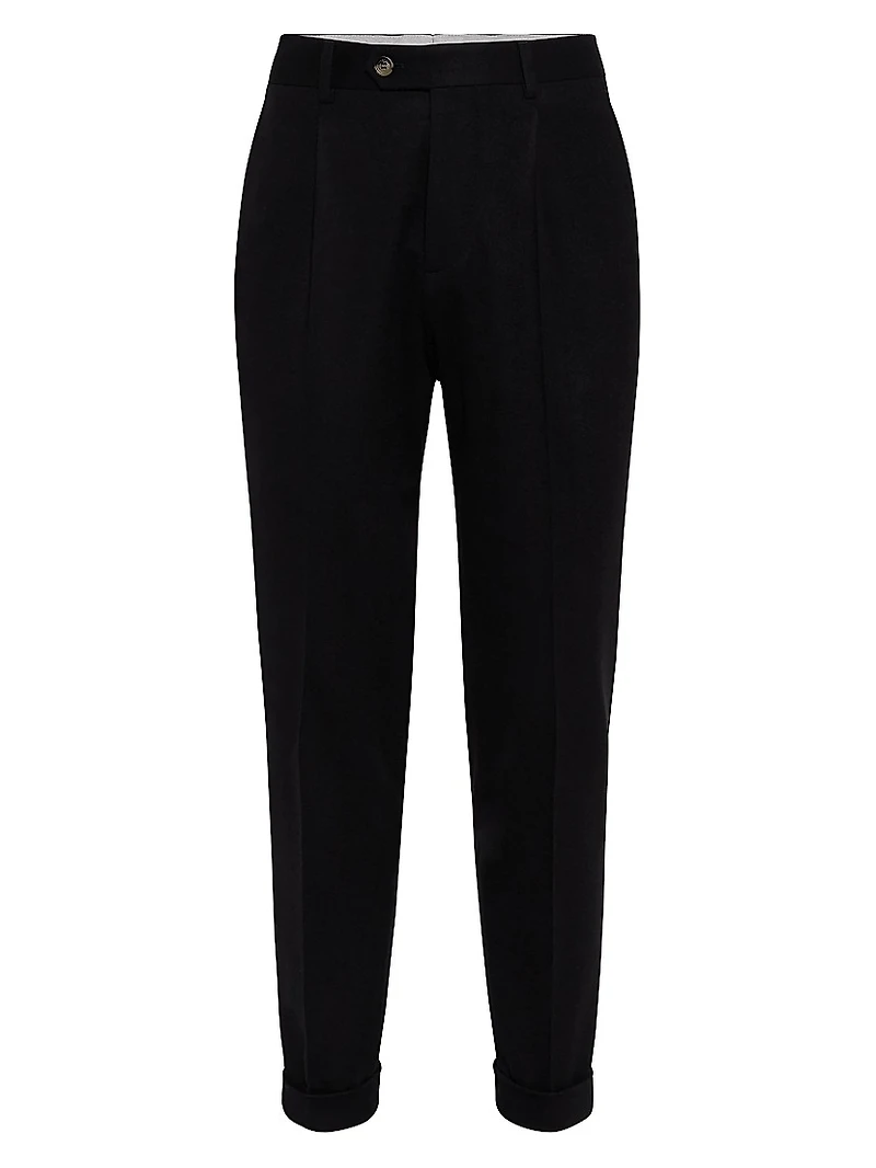 Wool and Cashmere Combed Flannel Leisure Fit Trousers