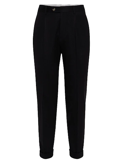 Wool and Cashmere Combed Flannel Leisure Fit Trousers