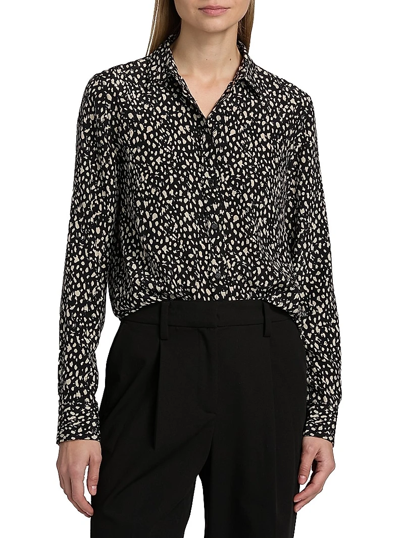 Gaia Printed Silk Button-Front Shirt