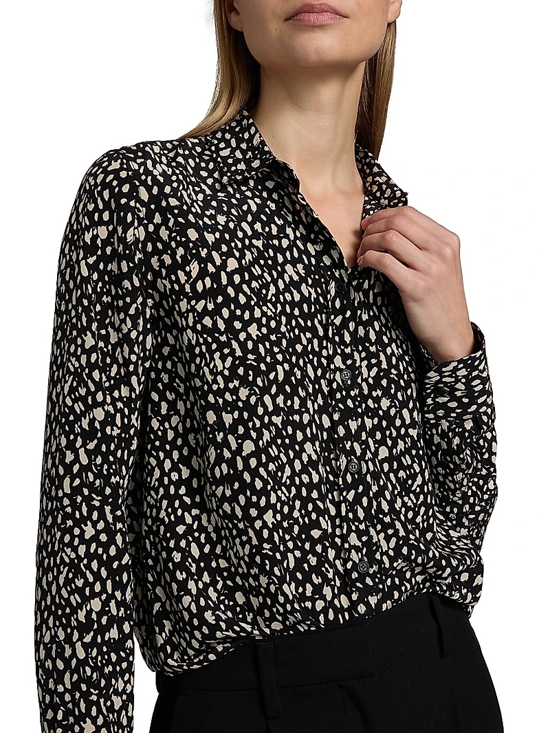 Gaia Printed Silk Button-Front Shirt