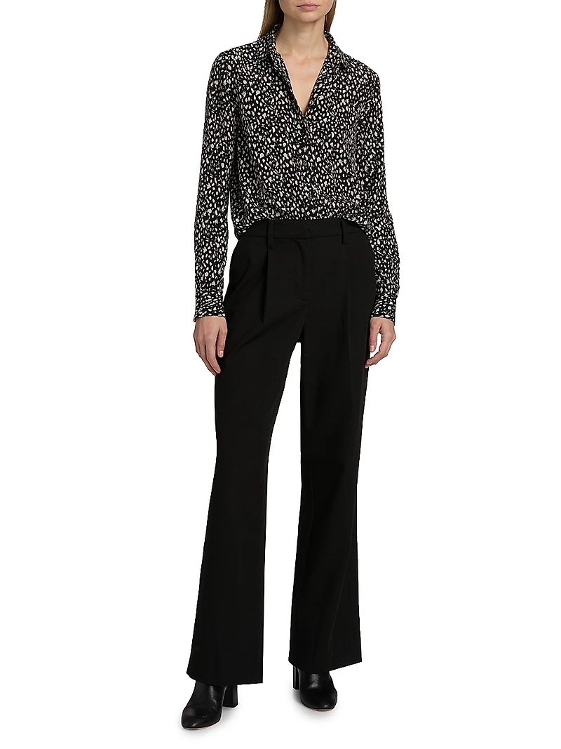 Gaia Printed Silk Button-Front Shirt