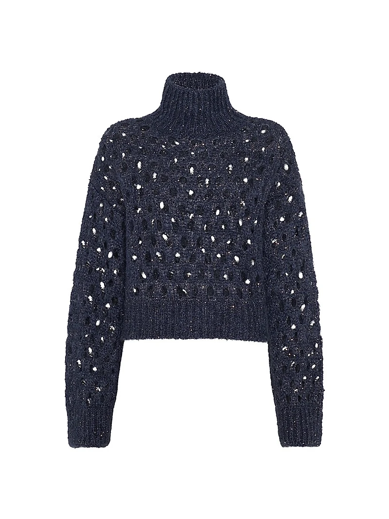 Wispy Mohair and Wool Dazzling Net Turtleneck Sweater