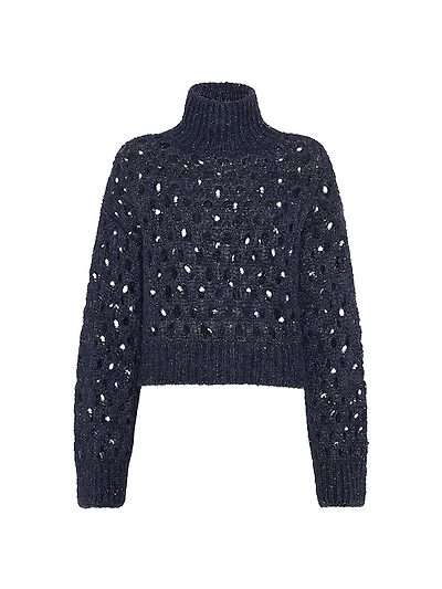 Wispy Mohair and Wool Dazzling Net Turtleneck Sweater
