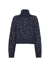 Wispy Mohair and Wool Dazzling Net Turtleneck Sweater