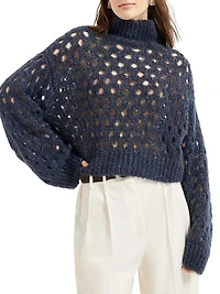 Wispy Mohair and Wool Dazzling Net Turtleneck Sweater