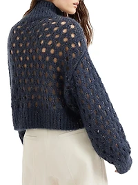 Wispy Mohair and Wool Dazzling Net Turtleneck Sweater