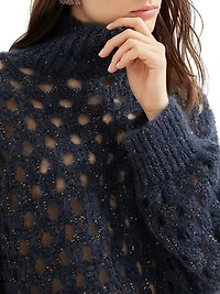 Wispy Mohair and Wool Dazzling Net Turtleneck Sweater
