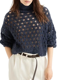 Wispy Mohair and Wool Dazzling Net Turtleneck Sweater