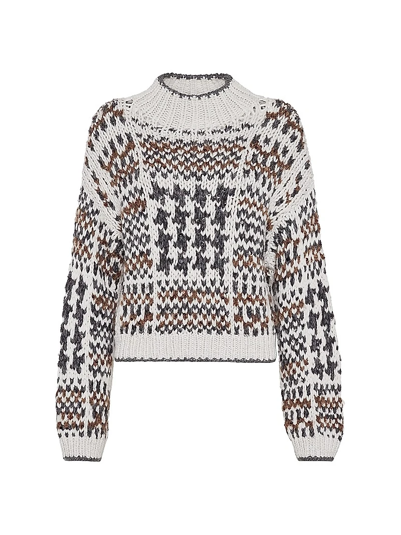 Handmade Prince of Wales Opera Sweater Cashmere Cotton and Alpaca