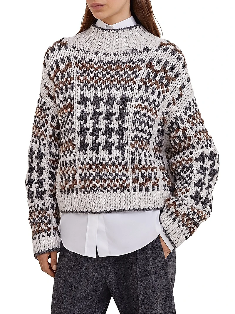 Handmade Prince of Wales Opera Sweater Cashmere Cotton and Alpaca