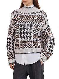 Handmade Prince of Wales Opera Sweater Cashmere Cotton and Alpaca