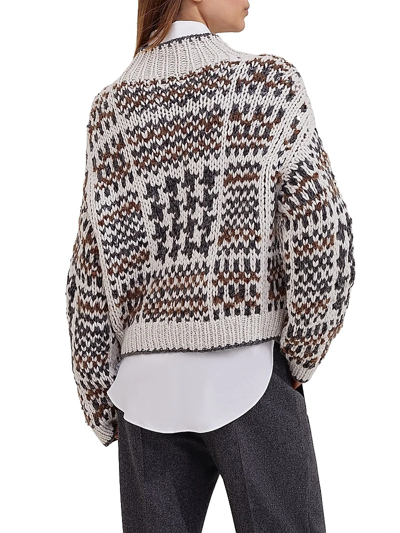 Handmade Prince of Wales Opera Sweater Cashmere Cotton and Alpaca