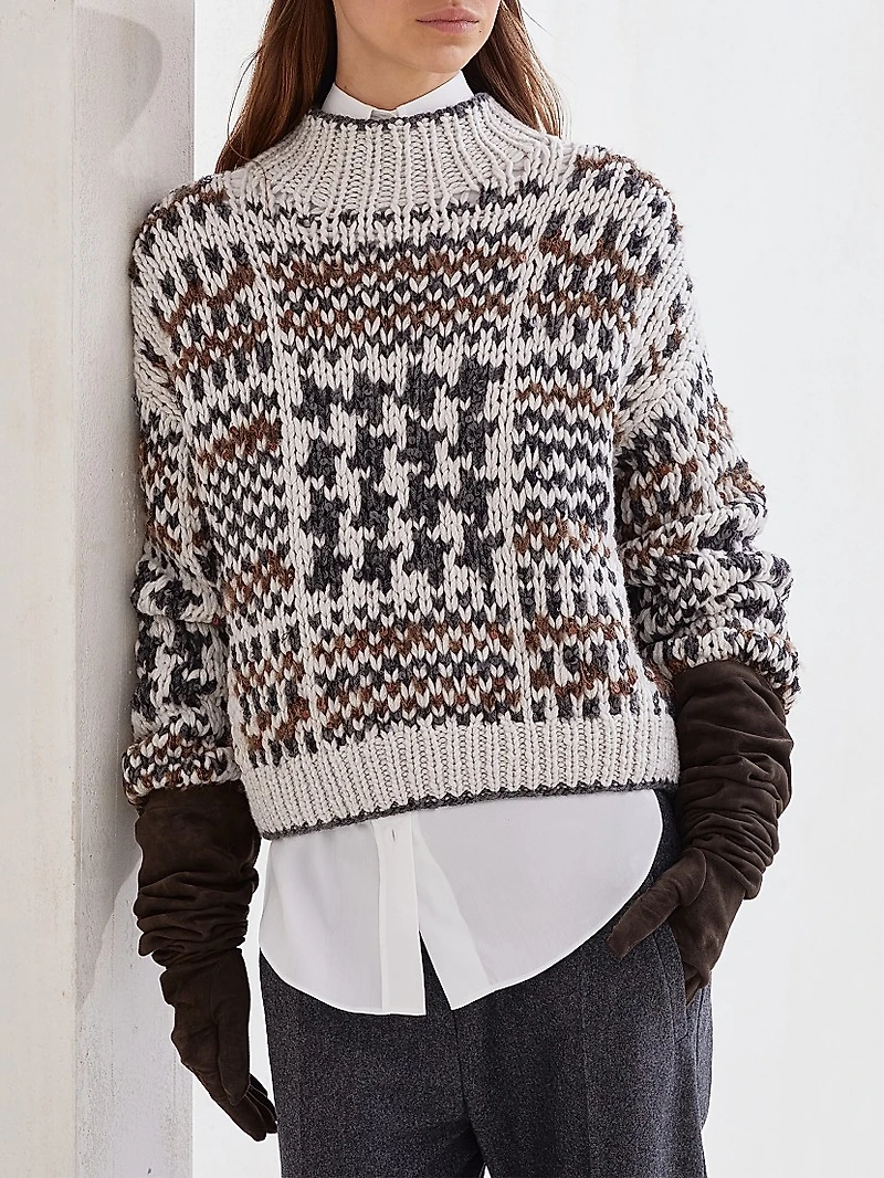 Handmade Prince of Wales Opera Sweater Cashmere Cotton and Alpaca
