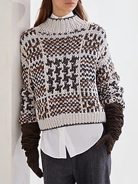 Handmade Prince of Wales Opera Sweater Cashmere Cotton and Alpaca