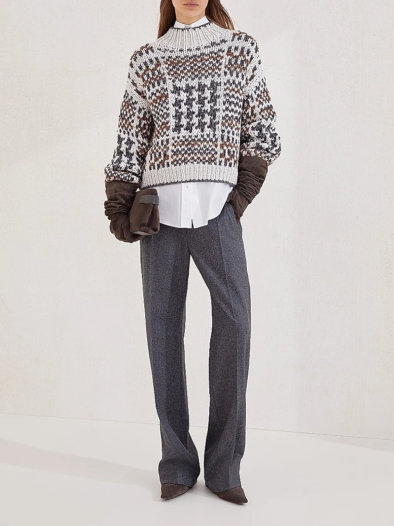Handmade Prince of Wales Opera Sweater Cashmere Cotton and Alpaca