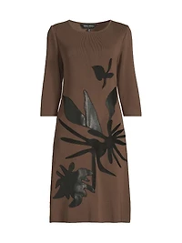 Missy Faux-Leather Appliqué Knit Knee-Length Dress