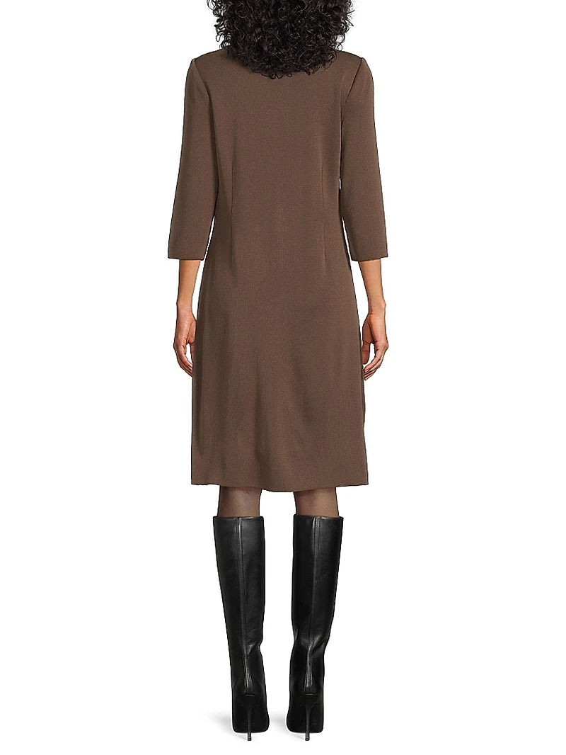 Missy Faux-Leather Appliqué Knit Knee-Length Dress