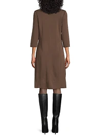 Missy Faux-Leather Appliqué Knit Knee-Length Dress