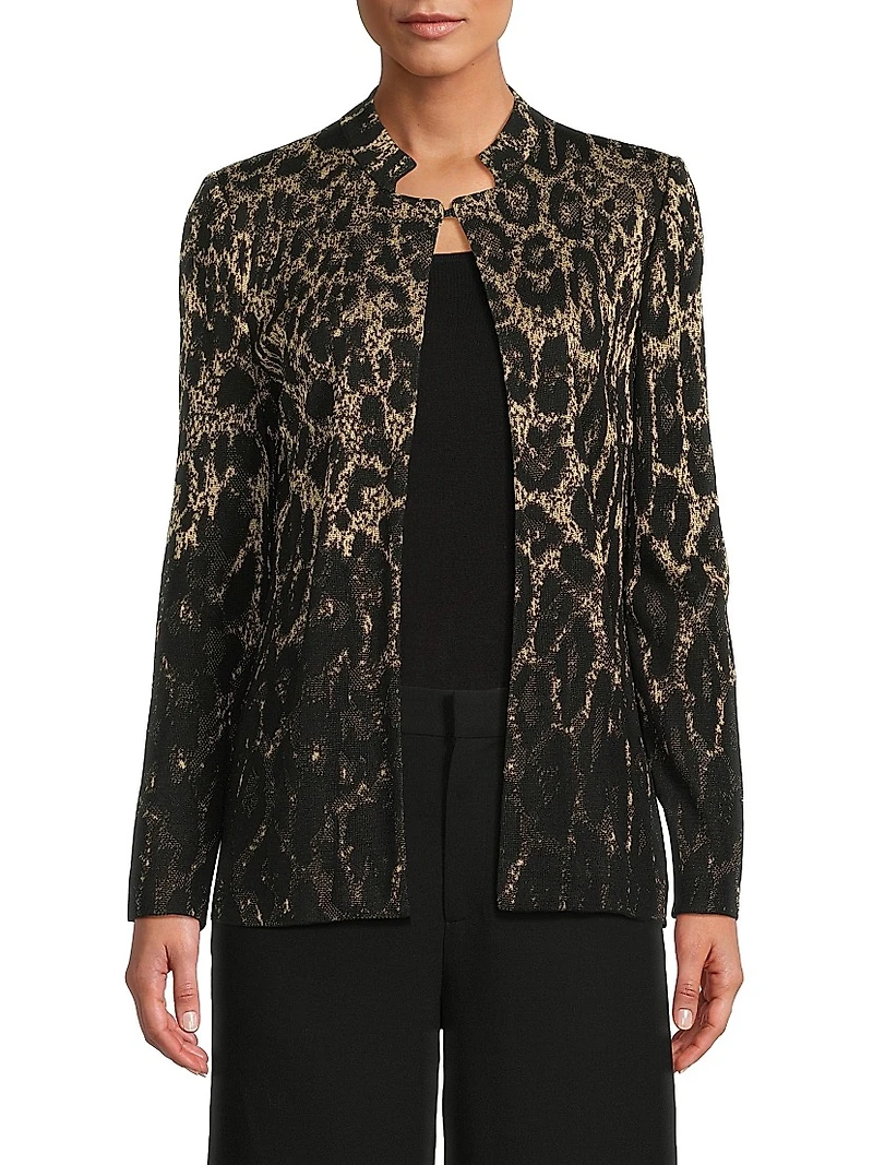 Missy Leopard-Print Lurex-Knit Jacket