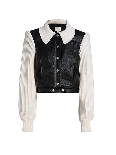 Ciara Knit-Sleeve Faux-Leather Jacket