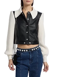 Ciara Knit-Sleeve Faux-Leather Jacket