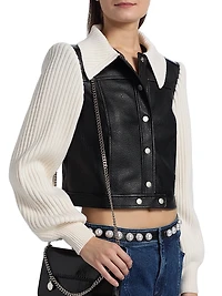 Ciara Knit-Sleeve Faux-Leather Jacket