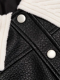 Ciara Knit-Sleeve Faux-Leather Jacket