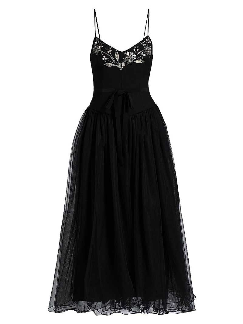 Freddie Embroidered Tulle Midi-Dress