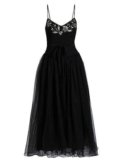 Freddie Embroidered Tulle Midi-Dress