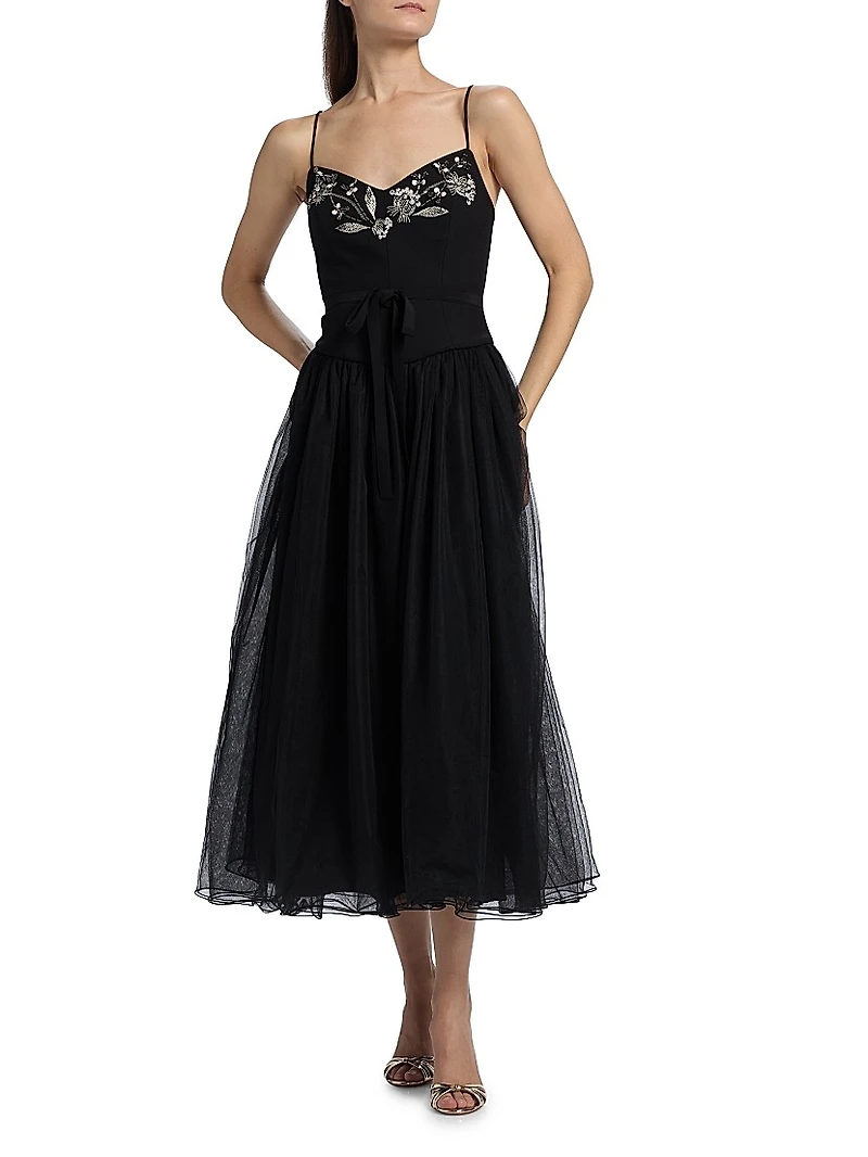 Freddie Embroidered Tulle Midi-Dress